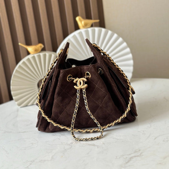 CHANEL 25S HOBO BAG 22 IN DARK BROWN SUEDE GOLD HARDWARE