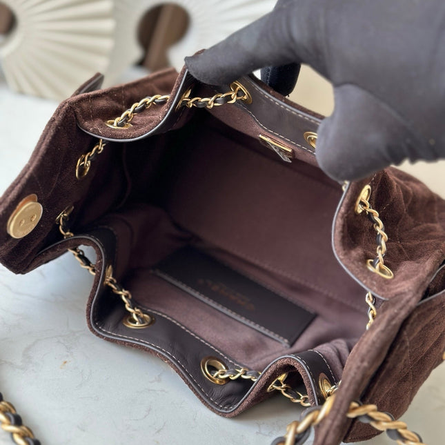 CHANEL 25S HOBO BAG 22 IN DARK BROWN SUEDE GOLD HARDWARE