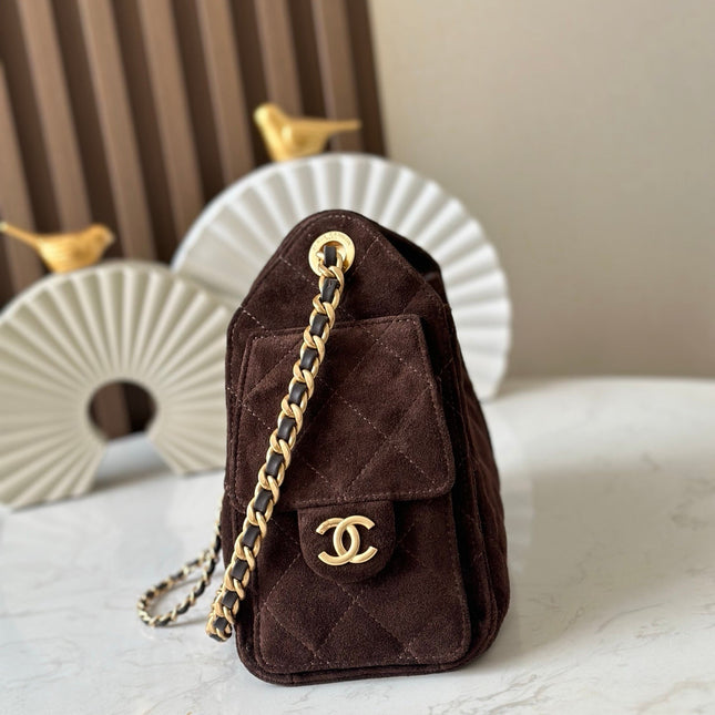 CHANEL 25S HOBO BAG 22 IN DARK BROWN SUEDE GOLD HARDWARE
