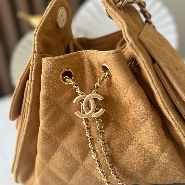 CHANEL 25S HOBO BAG 22 IN BROWN SUEDE GOLD HARDWARE