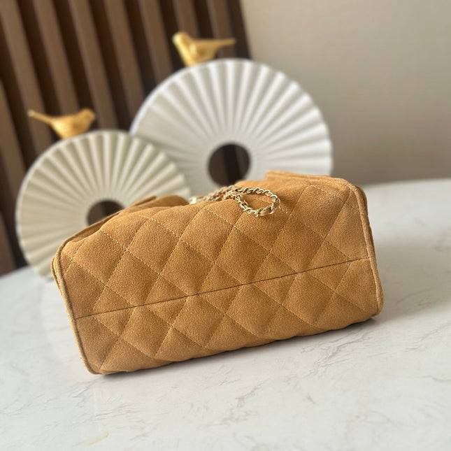 CHANEL 25S HOBO BAG 22 IN BROWN SUEDE GOLD HARDWARE
