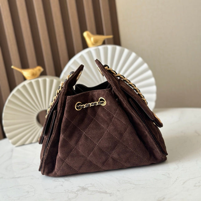 CHANEL 25S HOBO BAG 22 IN DARK BROWN SUEDE GOLD HARDWARE
