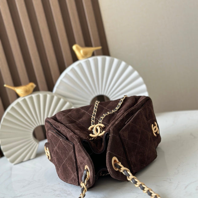 CHANEL 25S HOBO BAG 22 IN DARK BROWN SUEDE GOLD HARDWARE