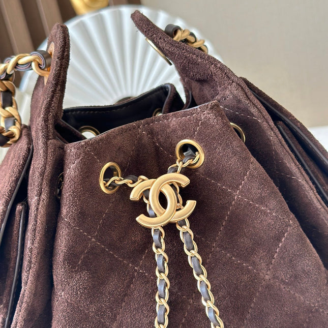 CHANEL 25S HOBO BAG 22 IN DARK BROWN SUEDE GOLD HARDWARE