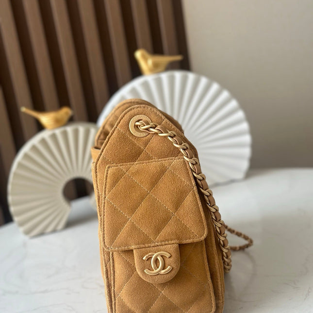 CHANEL 25S HOBO BAG 22 IN BROWN SUEDE GOLD HARDWARE