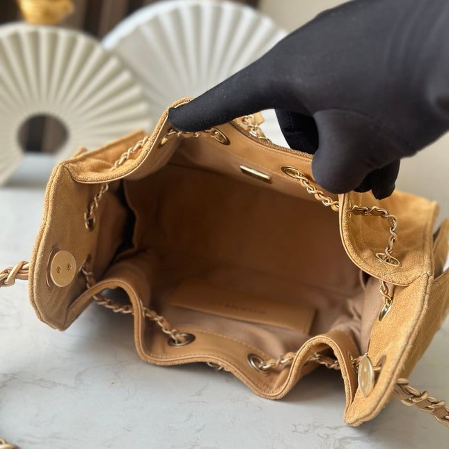 CHANEL 25S HOBO BAG 22 IN BROWN SUEDE GOLD HARDWARE