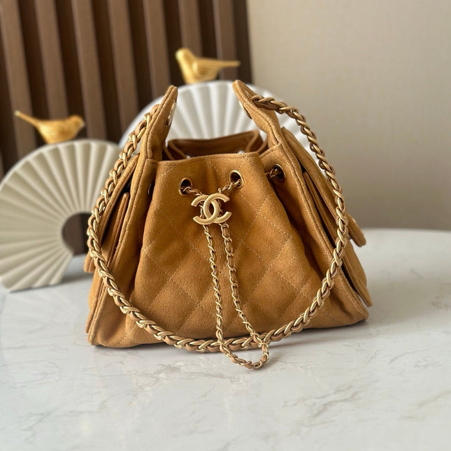 CHANEL 25S HOBO BAG 22 IN BROWN SUEDE GOLD HARDWARE