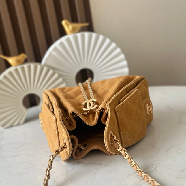 CHANEL 25S HOBO BAG 22 IN BROWN SUEDE GOLD HARDWARE