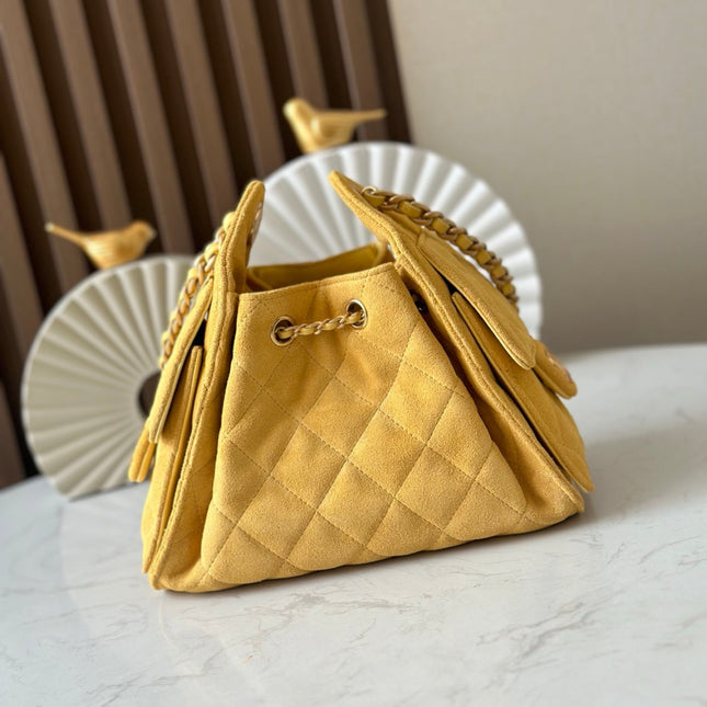 CHANEL 25S HOBO BAG 22 IN YELLOW SUEDE GOLD HARDWARE