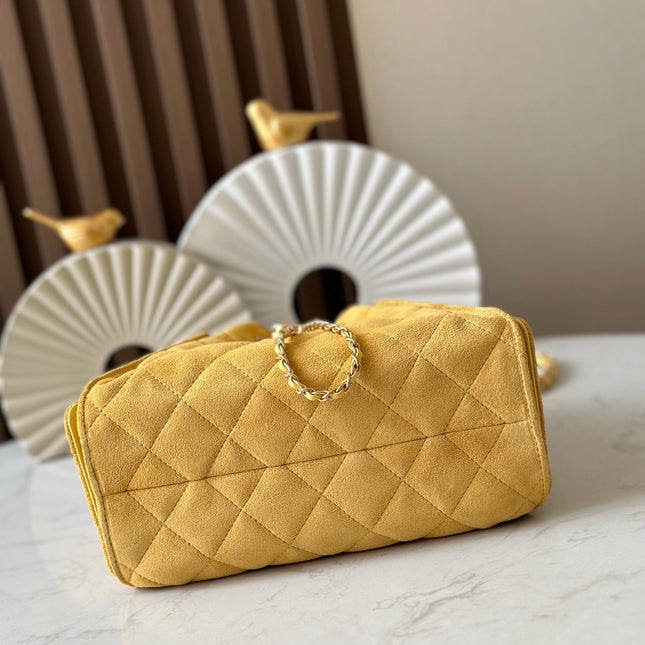 CHANEL 25S HOBO BAG 22 IN YELLOW SUEDE GOLD HARDWARE