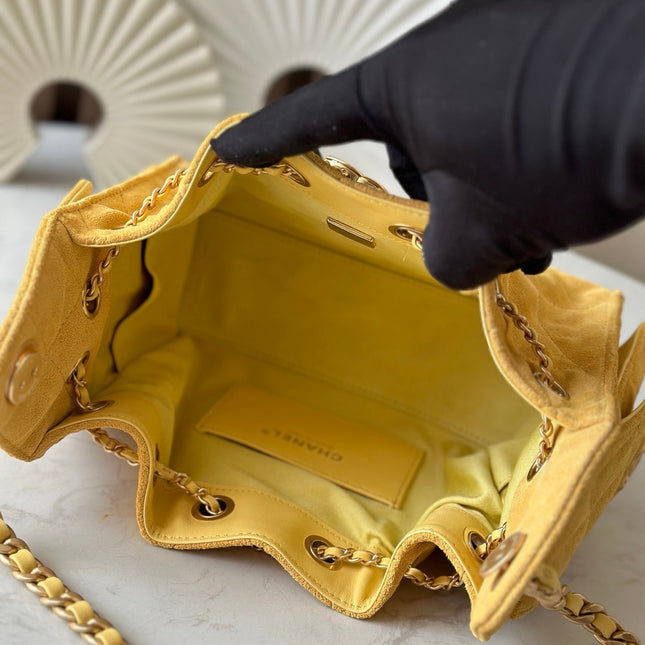 CHANEL 25S HOBO BAG 22 IN YELLOW SUEDE GOLD HARDWARE