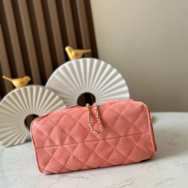 CHANEL 25S HOBO BAG 22 IN CORAL PINK SUEDE GOLD HARDWARE