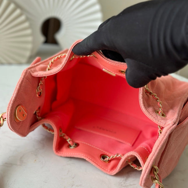 CHANEL 25S HOBO BAG 22 IN CORAL PINK SUEDE GOLD HARDWARE
