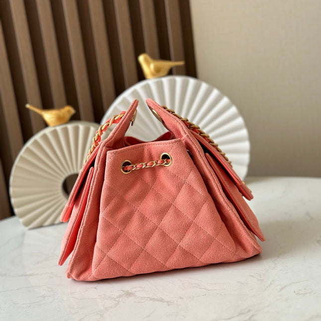 CHANEL 25S HOBO BAG 22 IN CORAL PINK SUEDE GOLD HARDWARE