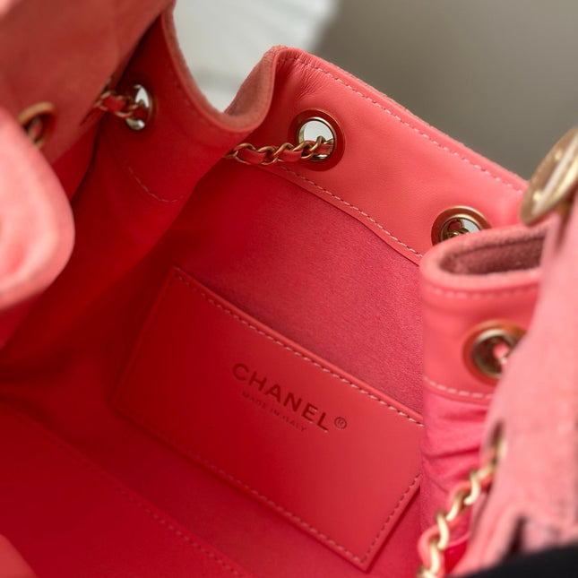 CHANEL 25S HOBO BAG 22 IN CORAL PINK SUEDE GOLD HARDWARE