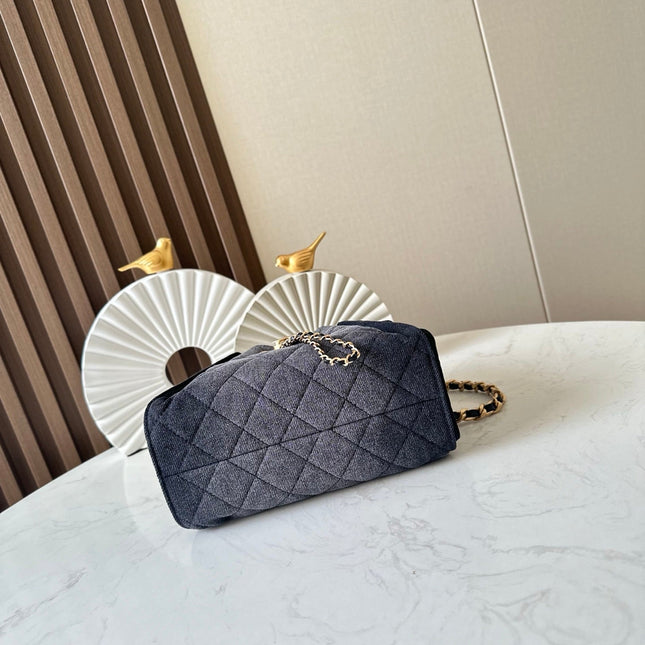 CHANEL 25S HOBO BAG 22 IN CHARCOAL GREY DENIM GOLD HARDWARE