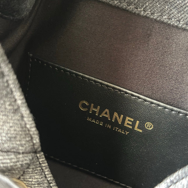 CHANEL 25S HOBO BAG 22 IN CHARCOAL GREY DENIM GOLD HARDWARE