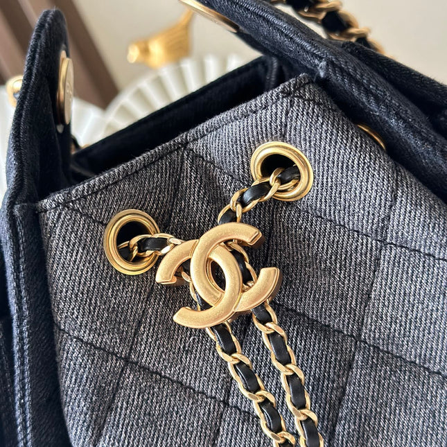 CHANEL 25S HOBO BAG 22 IN CHARCOAL GREY DENIM GOLD HARDWARE