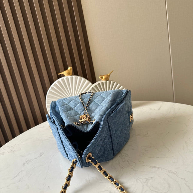 CHANEL 25S HOBO BAG 22 IN BLUE DENIM GOLD HARDWARE
