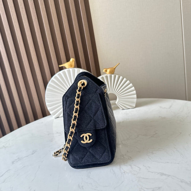 CHANEL 25S HOBO BAG 22 IN CHARCOAL GREY DENIM GOLD HARDWARE