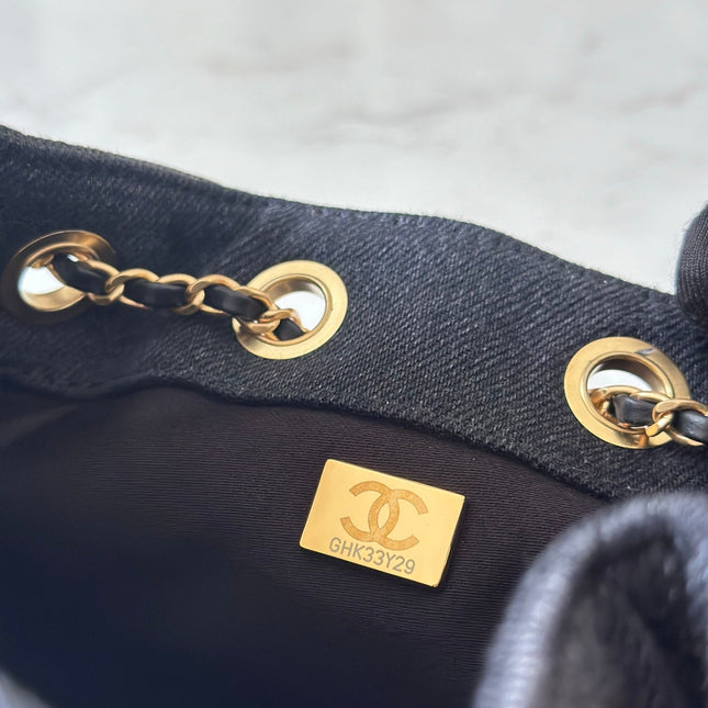 CHANEL 25S HOBO BAG 22 IN CHARCOAL GREY DENIM GOLD HARDWARE