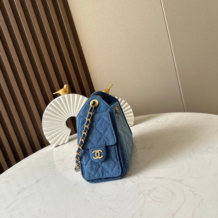 CHANEL 25S HOBO BAG 22 IN BLUE DENIM GOLD HARDWARE