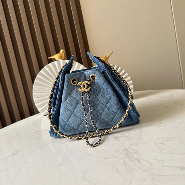 CHANEL 25S HOBO BAG 22 IN BLUE DENIM GOLD HARDWARE