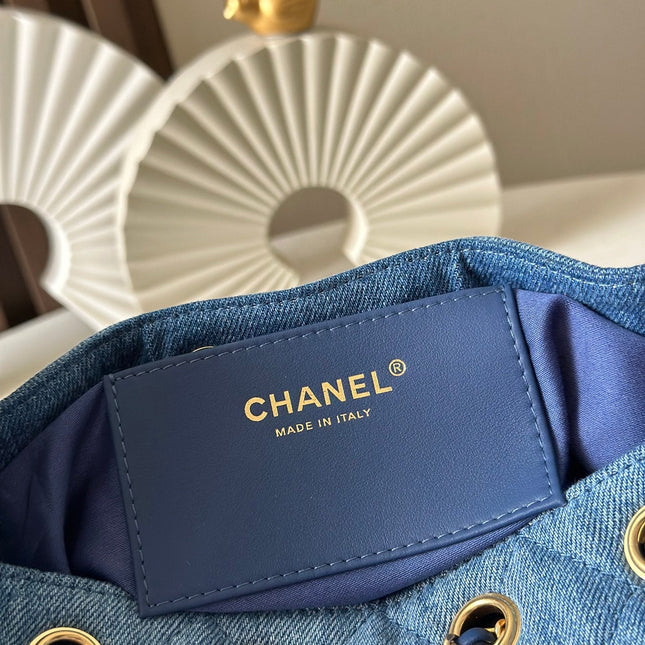 CHANEL 25S HOBO BAG 22 IN BLUE DENIM GOLD HARDWARE