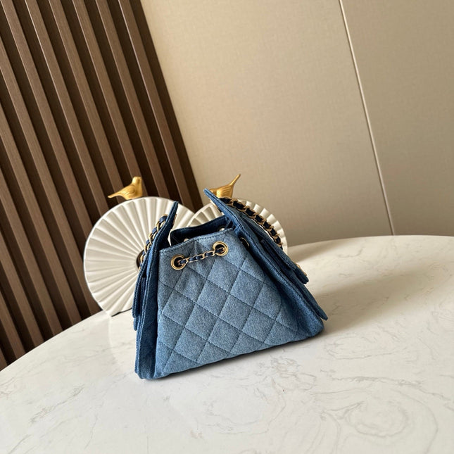CHANEL 25S HOBO BAG 22 IN BLUE DENIM GOLD HARDWARE