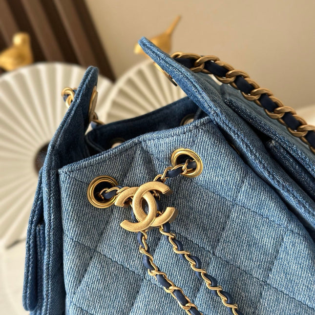 CHANEL 25S HOBO BAG 22 IN BLUE DENIM GOLD HARDWARE