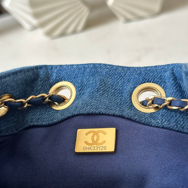 CHANEL 25S HOBO BAG 22 IN BLUE DENIM GOLD HARDWARE