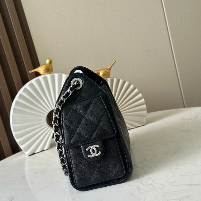 CHANEL 25S HOBO BAG 22 IN BLACK CAVIAR CALFSKIN SILVER HARDWARE