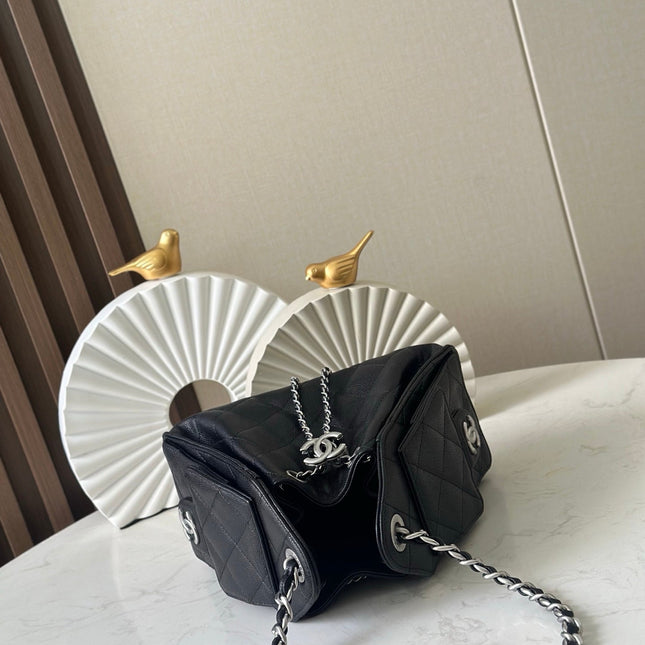CHANEL 25S HOBO BAG 22 IN BLACK CAVIAR CALFSKIN SILVER HARDWARE