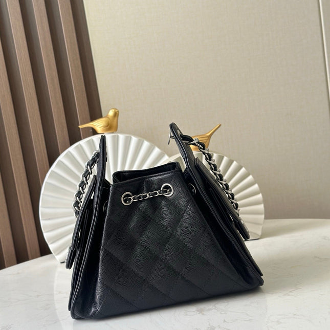 CHANEL 25S HOBO BAG 22 IN BLACK CAVIAR CALFSKIN SILVER HARDWARE