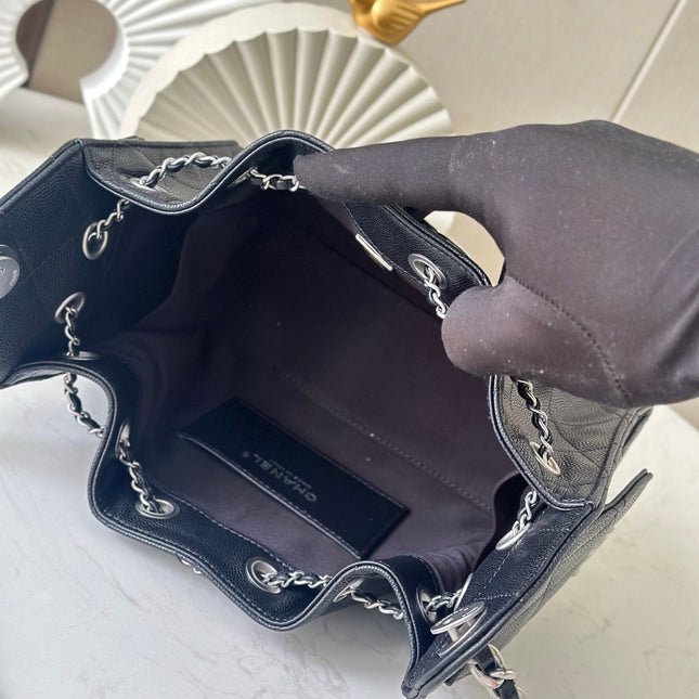 CHANEL 25S HOBO BAG 22 IN BLACK CAVIAR CALFSKIN SILVER HARDWARE