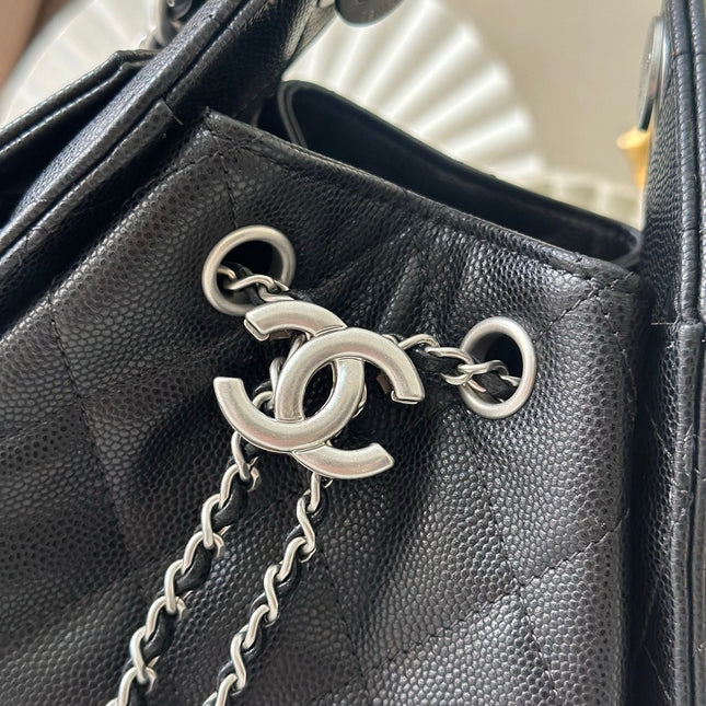 CHANEL 25S HOBO BAG 22 IN BLACK CAVIAR CALFSKIN SILVER HARDWARE