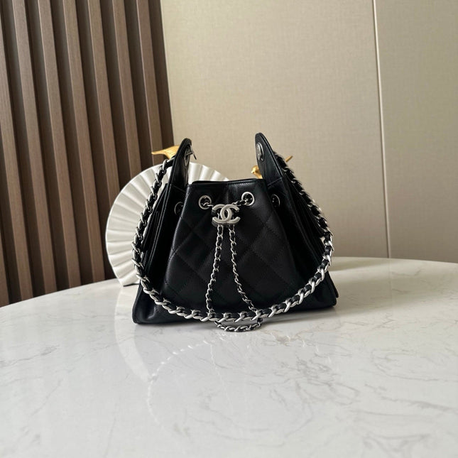 CHANEL 25S HOBO BAG 22 IN BLACK CAVIAR CALFSKIN SILVER HARDWARE