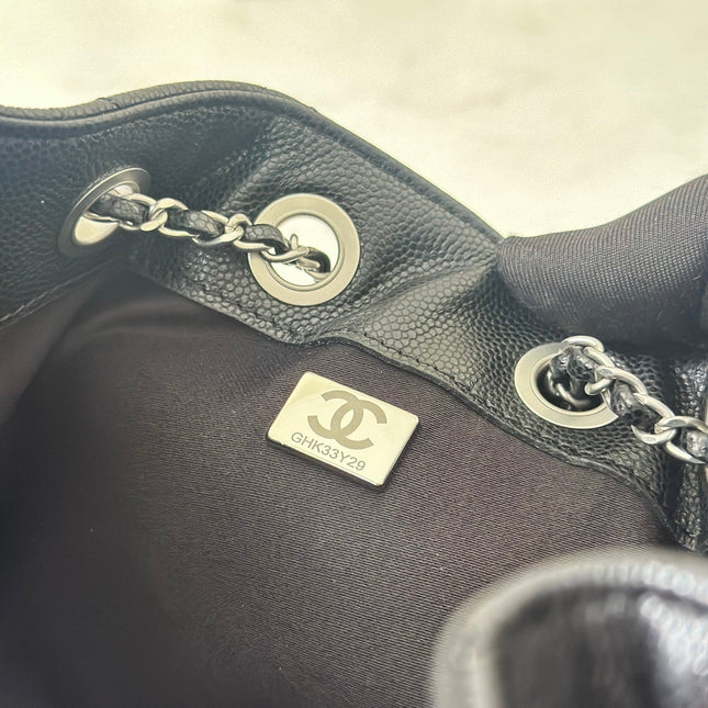 CHANEL 25S HOBO BAG 22 IN BLACK CAVIAR CALFSKIN SILVER HARDWARE