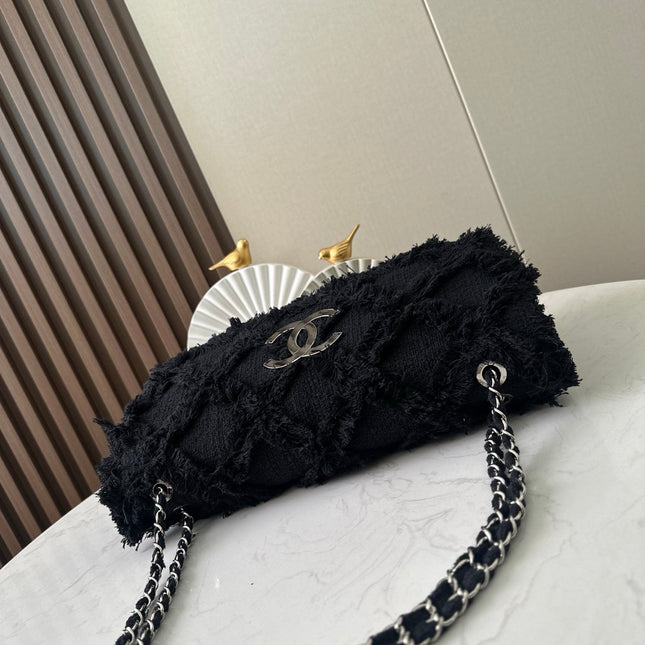 CHANEL 26S FLAP BAG 38 IN BLACK TWEED