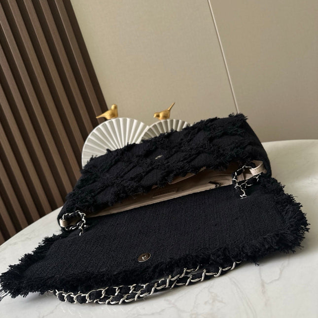 CHANEL 26S FLAP BAG 38 IN BLACK TWEED