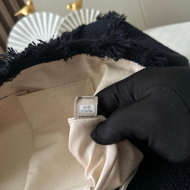 CHANEL 26S FLAP BAG 38 IN BLACK TWEED