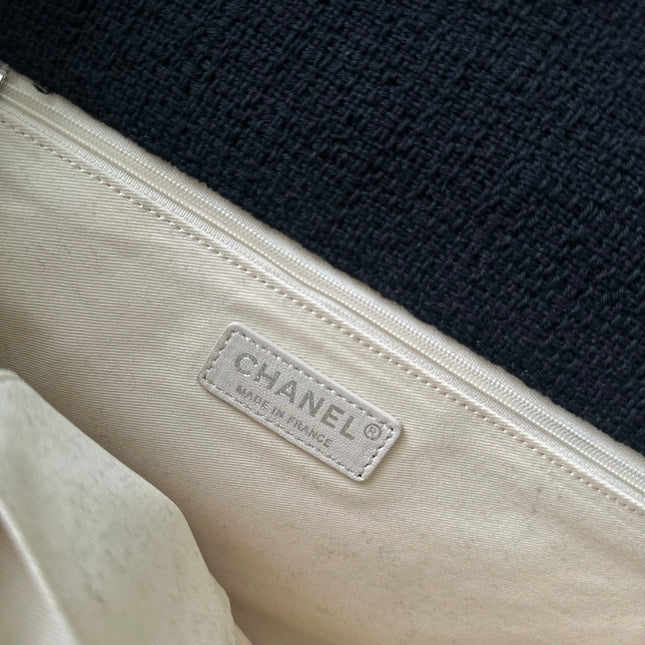 CHANEL 26S FLAP BAG 38 IN BLACK TWEED