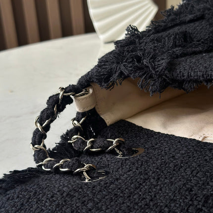 CHANEL 26S FLAP BAG 38 IN BLACK TWEED