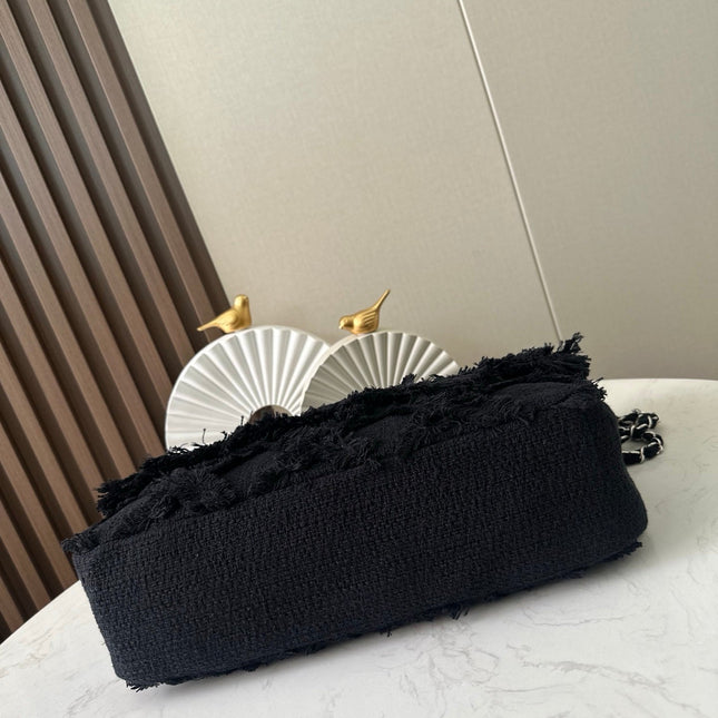 CHANEL 26S FLAP BAG 38 IN BLACK TWEED