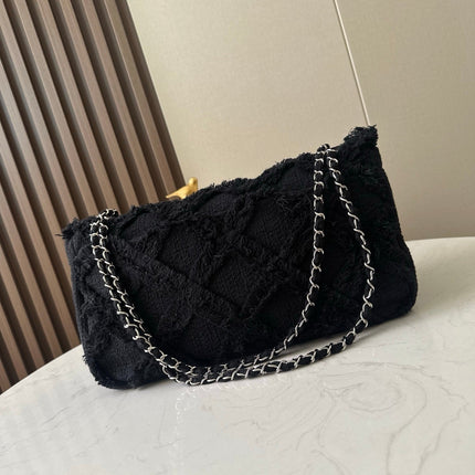 CHANEL 26S FLAP BAG 38 IN BLACK TWEED