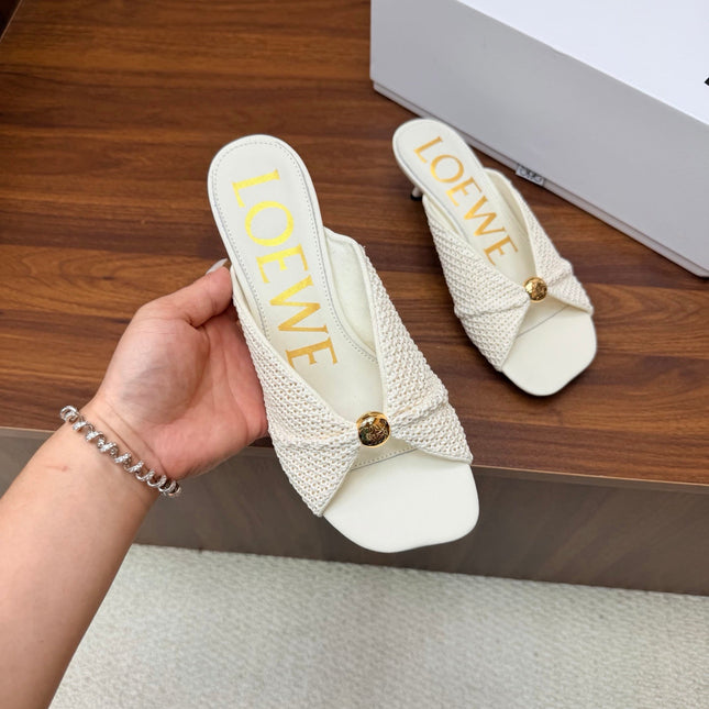 LOEWE 26S HEELED SANDALS 55MM IN WHITE LAMBSKIN