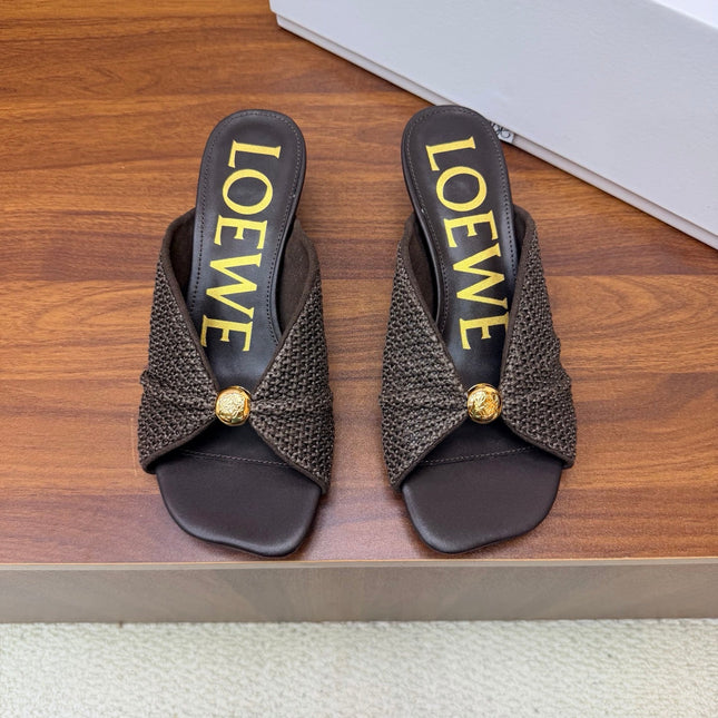 LOEWE 26S  HEELED SANDALS 55MM IN DARK BROWN LAMBSKIN