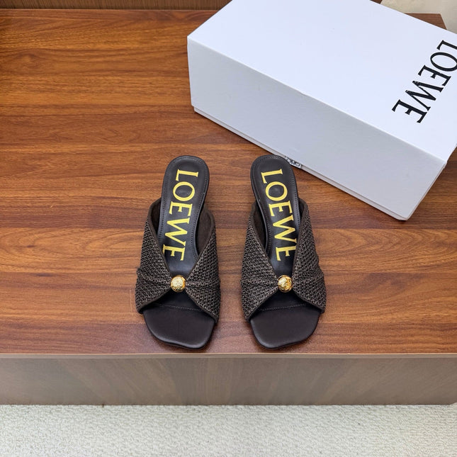 LOEWE 26S  HEELED SANDALS 55MM IN DARK BROWN LAMBSKIN