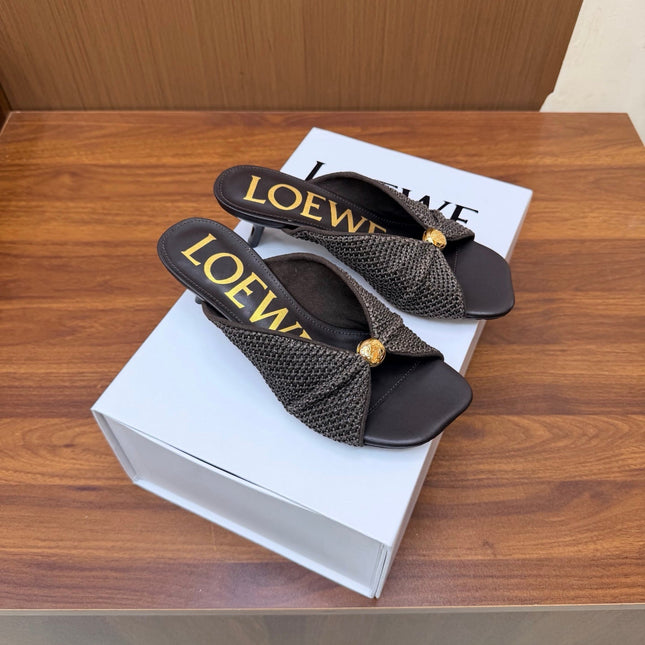 LOEWE 26S  HEELED SANDALS 55MM IN DARK BROWN LAMBSKIN