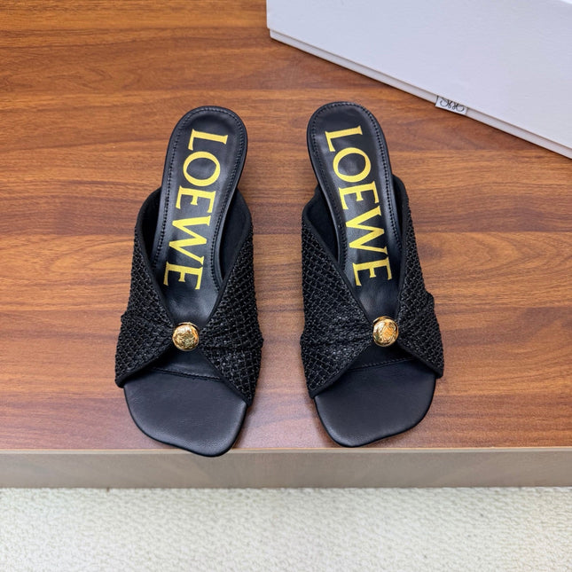 LOEWE 26S  HEELED SANDALS 55MM IN BLACK LAMBSKIN